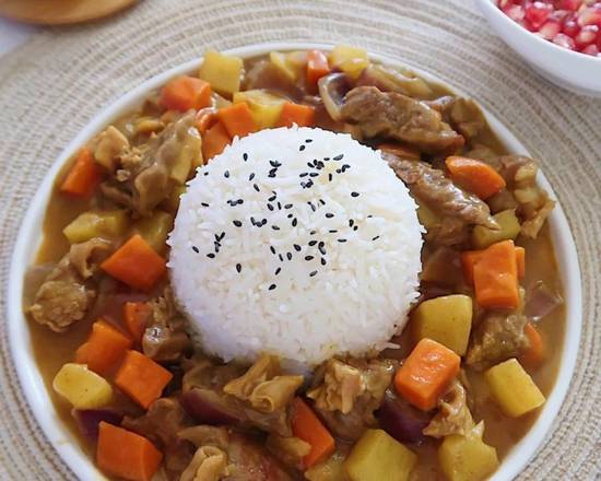Curry Beef with Rice and Vegetable (咖喱牛腩饭)